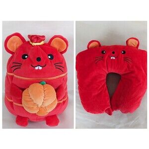 Red Mouse Pumpkin Neck Pillow Reversible Plush Chinese New Year Zodiac 2020 RARE